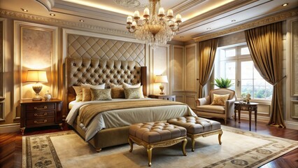 Indulge in opulent beige and gold: elegant master suite designs for a luxurious bedroom retreat.