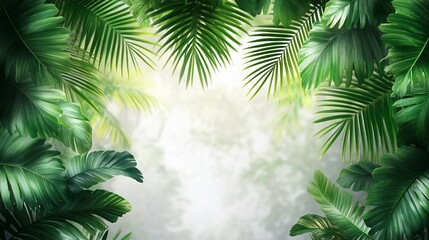 Obraz premium Lush Tropical Jungle Background Featuring Vibrant Green Leaves and Diverse Plant Life Creating an Inviting and Serene Atmosphere Perfect for Nature Lovers and Adventurers Alike in a Verdant Paradise