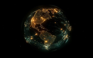 Global Network Illuminated Earth, space background, connection visualization