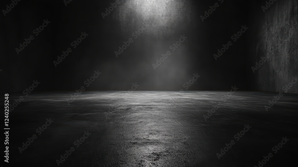 Poster dark, grunge warehouse with empty spaces and flickering shadows creates mysterious atmosphere. smoot