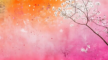 Abstract Pink and Orange Texture with Cherry Blossoms