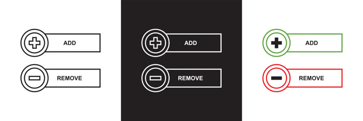 Add and remove round button icons. Plus minus circular web element icon.  isolated on white and black background. vector illustration. EPS 10