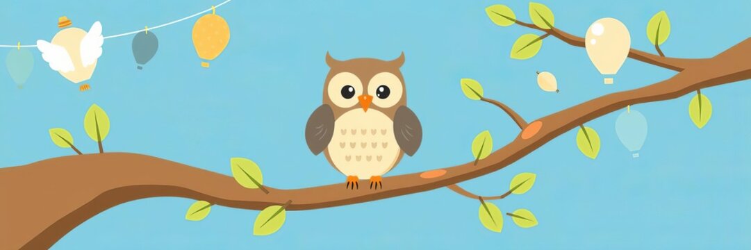 Vector collection of boy baby shower themed owls and branches, branch, decorations, baby shower