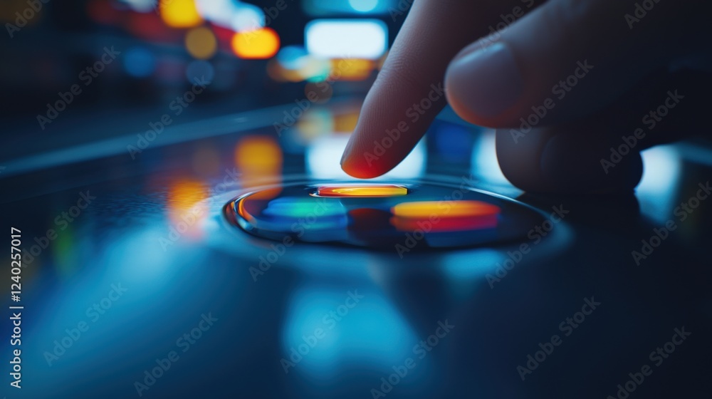 Aufkleber interactive button press at night urban setting digital content modern technology close-up view user