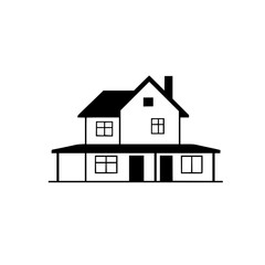 Simple House Illustration: Black and White Minimalist Home Design. Perfect for real estate, architecture, and home decor projects.