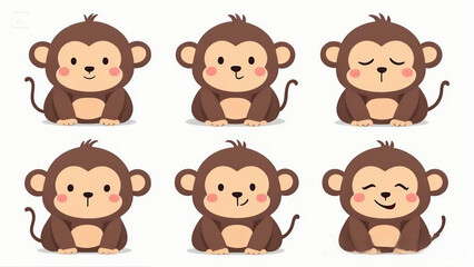 Obraz premium Row of Minimalist Cartoon Monkeys