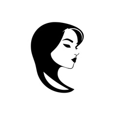 Elegant Woman Profile: Monochromatic Beauty, Minimalist Fashion Design, Stylish Hair, Graphic Art, Abstract Portrait Illustration