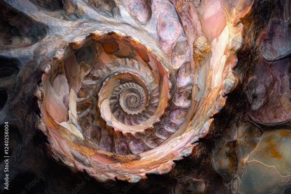 Poster intricate spiral design showcasing vibrant colors and patterns in an abstract composition