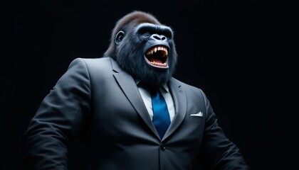 Fototapeta premium Roaring Gorilla in Suit Business Image Powerful Stock Photo
