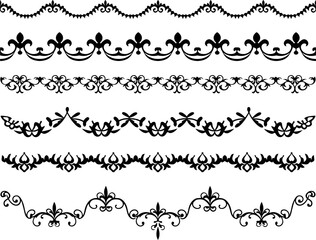 Ornate Floral Border Vector Set &ndash; Elegant Decorative Flourish Dividers, Vintage Baroque and Rococo Style Patterns, Filigree Swirls and Fleur-de-Lis Trims for Invitations, Crafts, and Graphic Design

