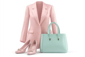 Pink blazer, light green handbag, and pink heels; a stylish and sophisticated women's outfit.