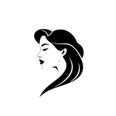 Elegant Woman Profile: Black and White Minimalist Hair and Face Illustration