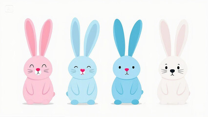 Obraz premium Row of Cute Cartoon Rabbits