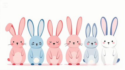 Obraz premium Row of Cute Cartoon Rabbits