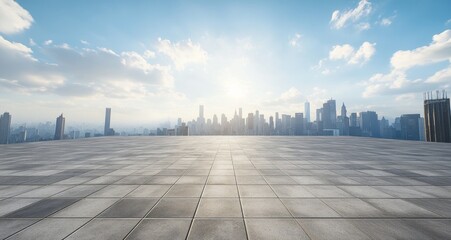 Fototapeta premium Cityscape rooftop plaza sunrise background