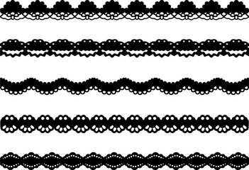 Elegant Black Lace Border Vector Set &ndash; Decorative Ornamental Trim, Vintage Floral and Scalloped Edge Patterns, Doily Cutout Design for Invitations, Crafts, Scrapbooking, and Digital Artwork
