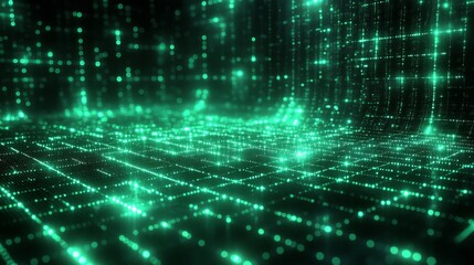 Obraz premium Futuristic abstract green glowing digital grid technology background for design and innovation