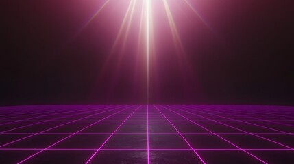 Fototapeta premium Retro Futuristic Grid Floor with Neon Lights and Spotlight