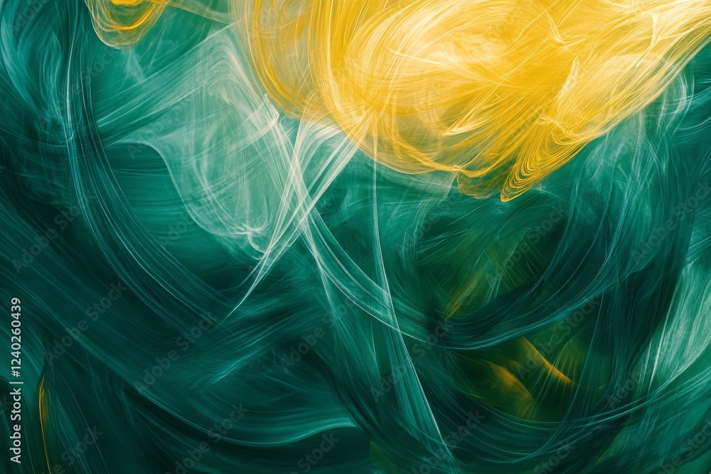 Poster swirling colors of green and yellow create a dynamic abstract composition in fluid art
