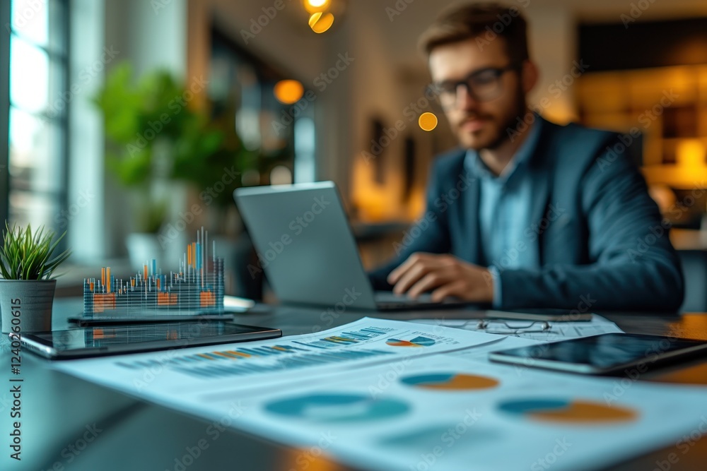 Poster business professional analyzing data with charts and graphs