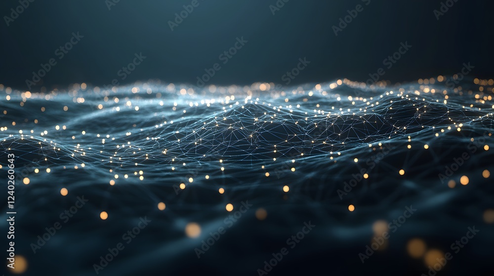 Poster abstract network data visualization golden lights connected dots