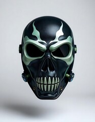 Black Skull Tactical Mask with Green Flames Design