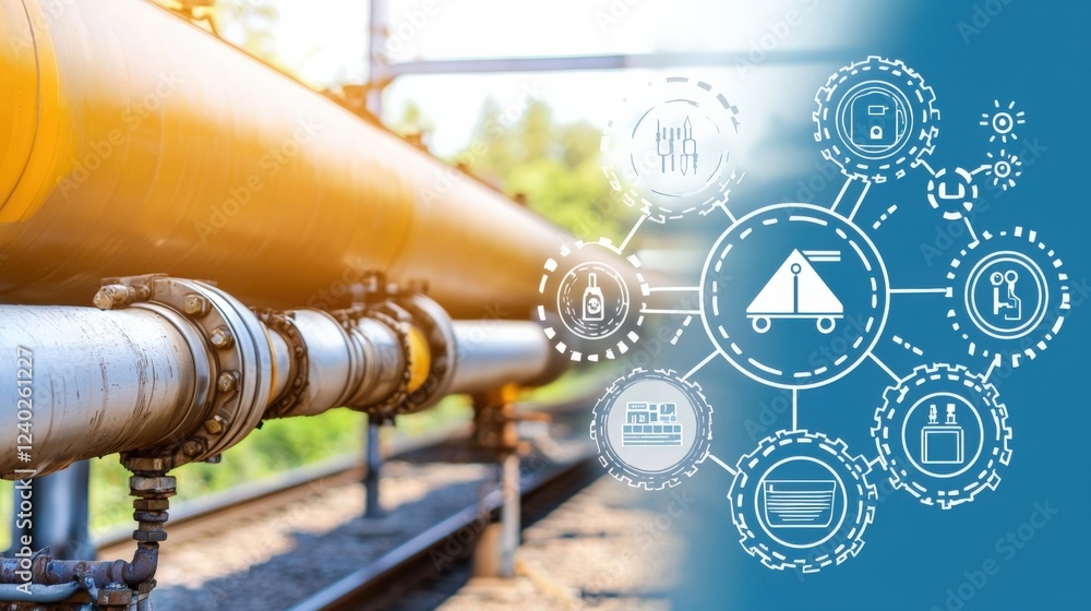 Poster pipeline inspection process industrial site infographic technical environment overview safety and ef