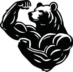 Strong bear animal showing his muscles, tidy mascot logo, different shapes, character designs set, angry huge grizzly bear with athletic body