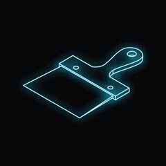 Glowing neon blue outline of putty knife, creating a striking visual against a dark backdrop
