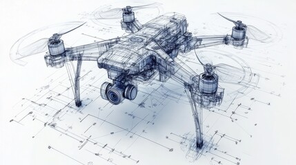 Innovative drone design concept in detailed wireframe sketch for engineering projects