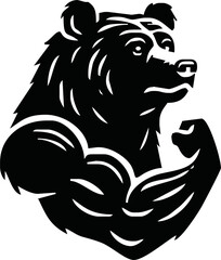 Strong bear animal showing his muscles, tidy mascot logo, different shapes, character designs set, angry huge grizzly bear with athletic body
