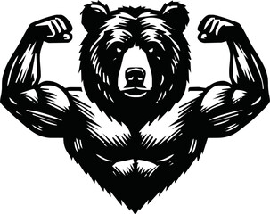 Strong bear animal showing his muscles, tidy mascot logo, different shapes, character designs set, angry huge grizzly bear with athletic body