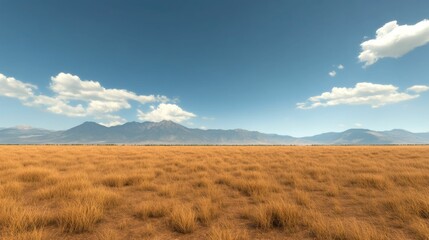 Fototapeta premium Boundless Expanse A Dramatic Transition from the Lush Grassy Plains to the Vast Arid Wasteland Stretching Out to the Distant Rugged Mountains Under a Majestic Sky