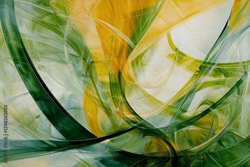 Poster swirling colors of green and yellow create a dynamic abstract composition in fluid art