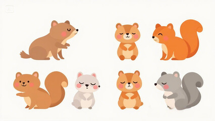 Fototapeta premium Row of Cute Cartoon Squirrels