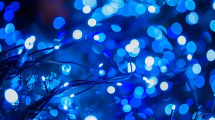 Close-up of a secure telecom server room with glowing blue lights, showcasing advanced cybersecurity technology and data protection infrastructure.