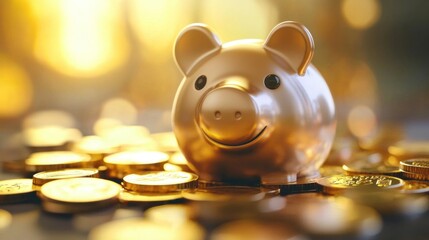 Golden Piggy Bank and Coins: A Symbol of Savings and Prosperity
