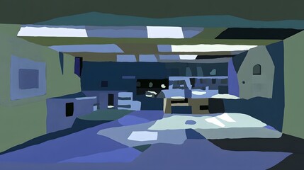 Abstract Office Interior Design Artwork,   Modern Blue and Green Room