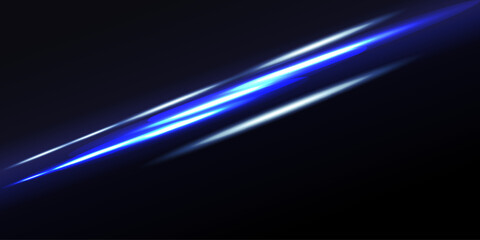 Speed lines of light. Neon lines moving blue light affect. Speed and movement background