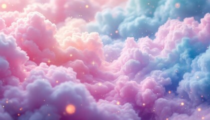 Dreamy Pastel Cloudscape with Sparkling Lights Background Image