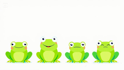Obraz premium Row of Cute Cartoon Tree Frogs