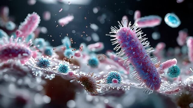 Bacterial health: video examining probiotics and their impact on digestion, Escherichia coli, medical applications, revealing intricate relationship between organisms, overall wellness in biology.
