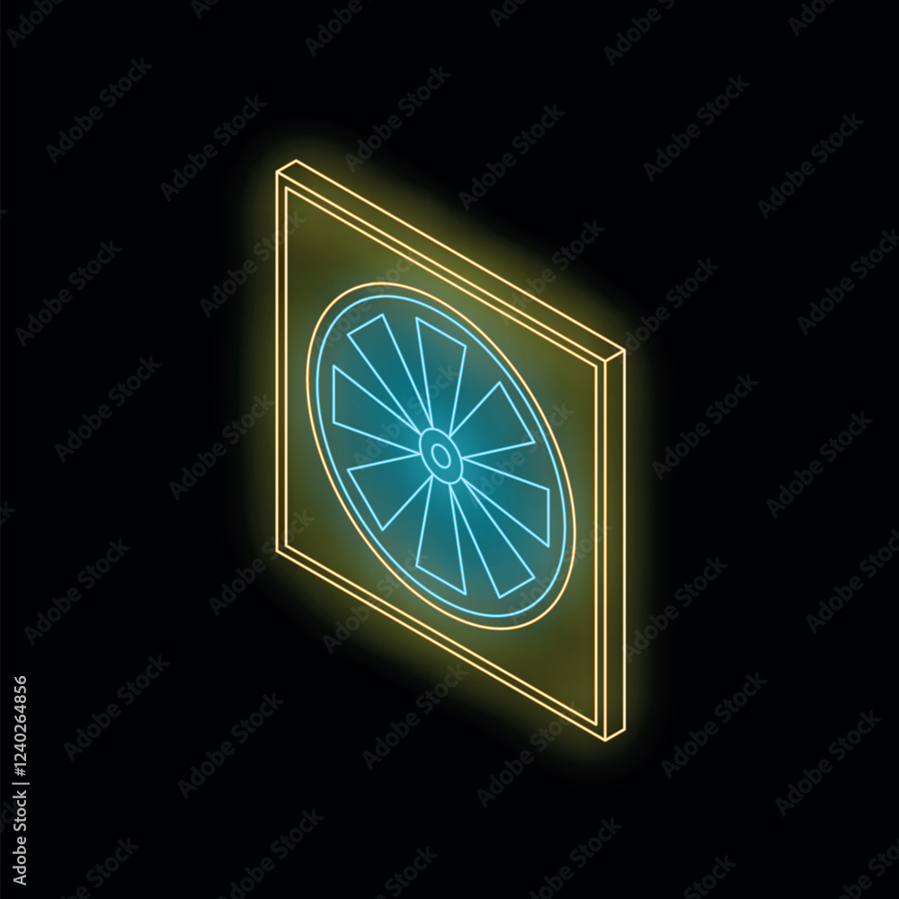 Poster glowing neon line computer cooler icon isolated on black background. pc hardware fan. isometric view