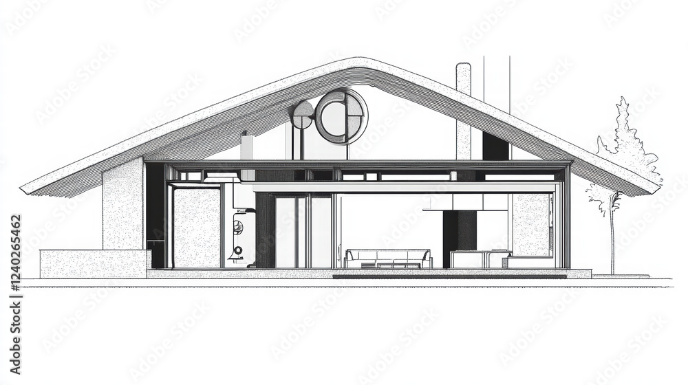 Aufkleber modern architectural design featuring sleek home with integrated technology, large windows, and uniq