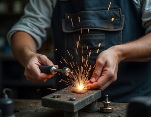 Craftsman using a torch to weld a small metal piece