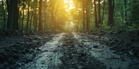 Obraz premium Peaceful Forest Path at Sunrise