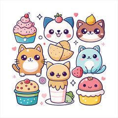adorable kawaii animals and cake set