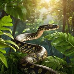 Obraz premium Portrait of a snake with the rainforest in the background