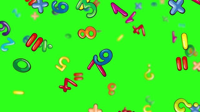 Colorful Numbers Falling on Green Background