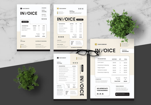 Beige And Black Invoice Set